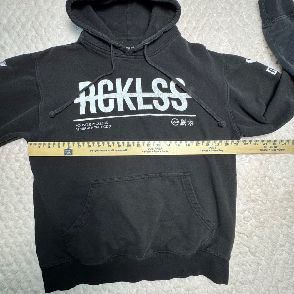 Young Reckless Y&R Hoodie Mens Medium Black Graphic Sleeve Logo Streetwear - Picture 7 of 8